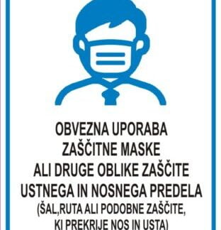 OBVEZNA UPORABA ZASCITNE MASKE ALI DRUGE OBLIKE ZASCITE USTNEGA IN NOSNEGA PREDELA  SAL RUTA ALI PODOBNE ZASCITE KI PREKRIJE NOS IN USTA