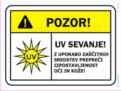 UV SEVANJE Z UPORABO ZAŠČITNIH SREDSTEV PREPREČI IZPOSTAVLJENOST OČI IN KOŽE!