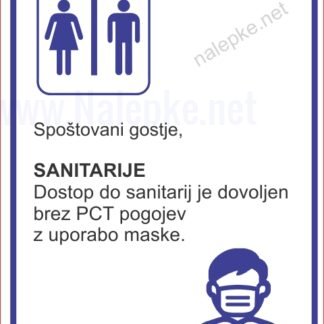 Dostop do sanitarij je dovoljen brez PCT pogojev z uporabo maske