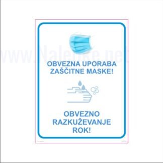 Obvezna uporaba zaščitne maske in obvezno razkuževanje rok