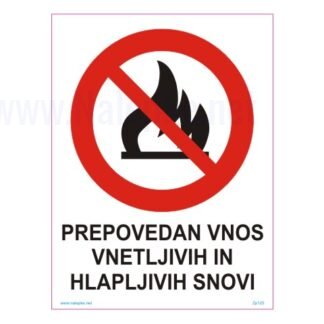 PREPOVEDAN VNOS VNETLJIVIH IN HLAPLJIVIH SNOVI