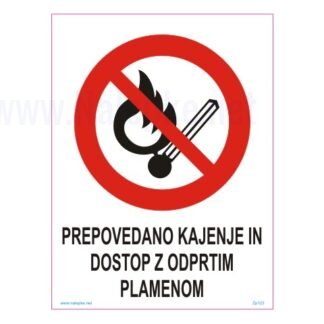 PREPOVEDANO KAJENJE IN DOSTOP Z ODPRTIM PLAMENOM